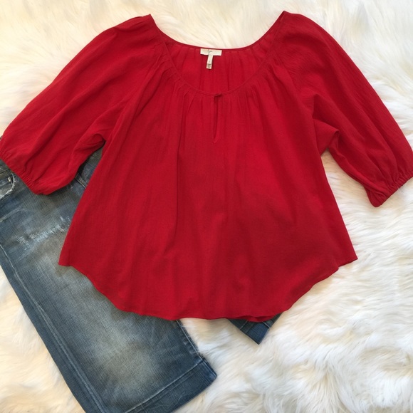 Joie Tops - JOIE Vibrant Red Flowy Loose Boho Top